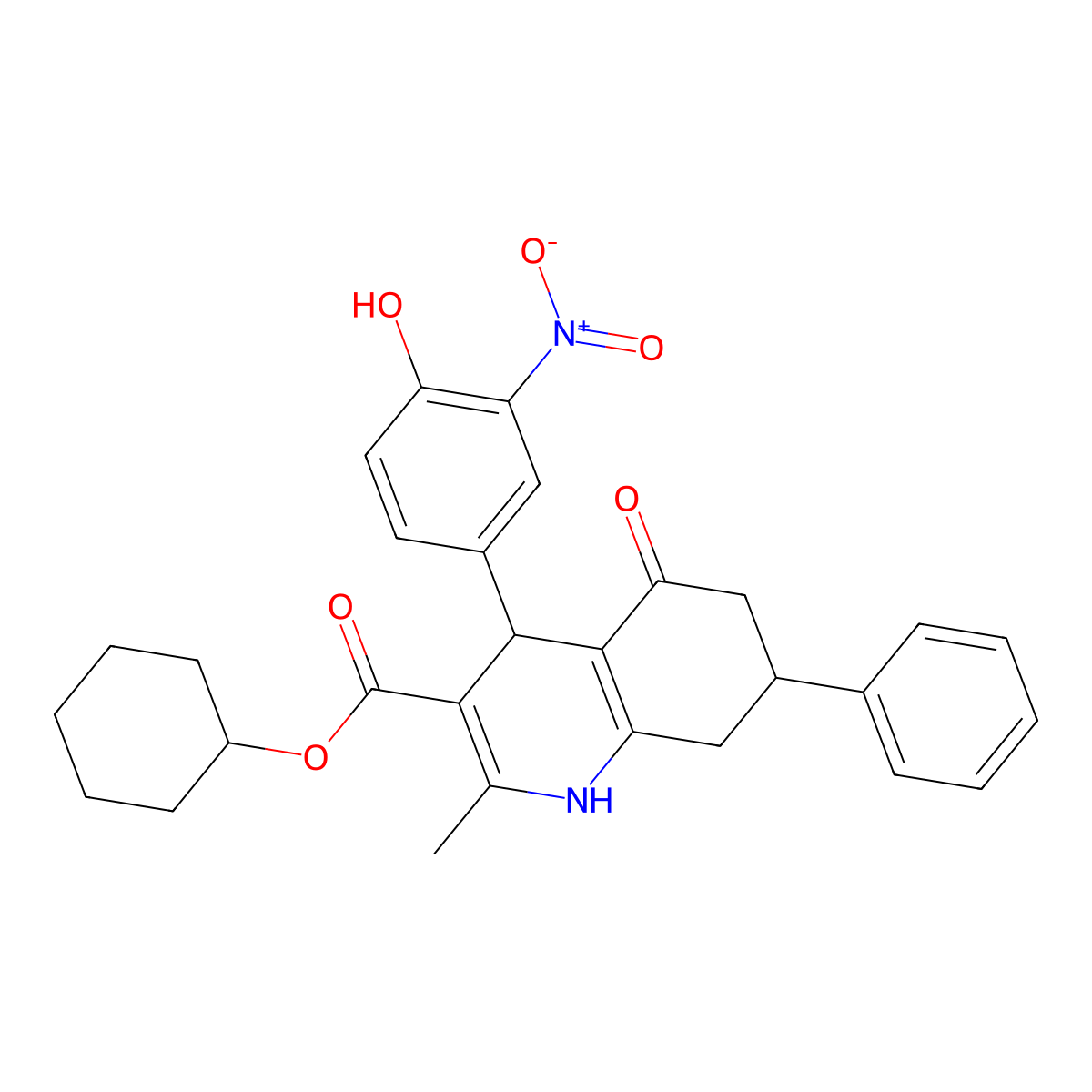 cyclohexyl 4-(4-hydroxy-3-nitrophenyl)-2-methyl-5-oxo-7-phenyl-4,6,7,8-tetrahydro-1H-quinoline-3-carboxylate molecular structure, CAS 330460-37-2