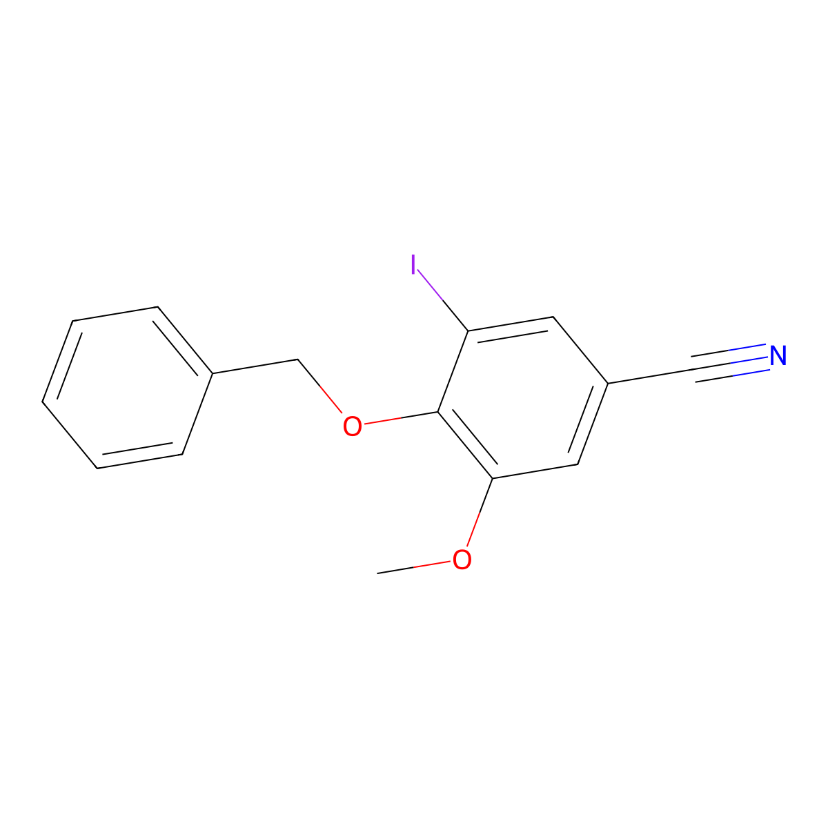 3-Iodo-5-methoxy-4-(phenylmethoxy)benzonitrile molecular structure, CAS 330462-56-1