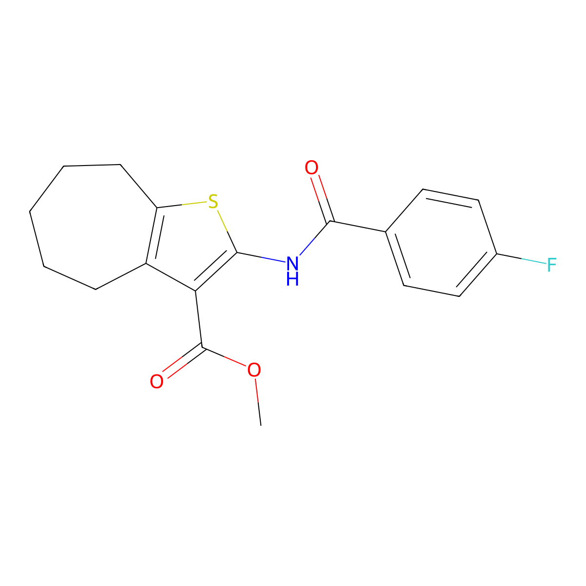 methyl 2-[(4-fluorobenzoyl)amino]-5,6,7,8-tetrahydro-4H-cyclohepta[b]thiophene-3-carboxylate molecular structure, CAS 330465-62-8