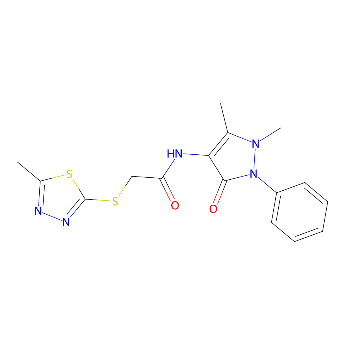 N-(1,5-dimethyl-3-oxo-2-phenyl-2,3-dihydro-1H-pyrazol-4-yl)-2-[(5-methyl-1,3,4-thiadiazol-2-yl)sulfanyl]acetamide molecular structure, CAS 330465-64-0