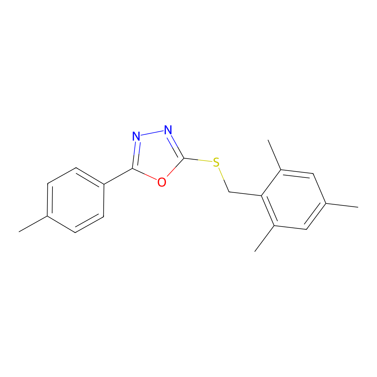 2-(4-Methylphenyl)-5-[(2,4,6-trimethylphenyl)methylsulfanyl]-1,3,4-oxadiazole molecular structure, CAS 330466-10-9