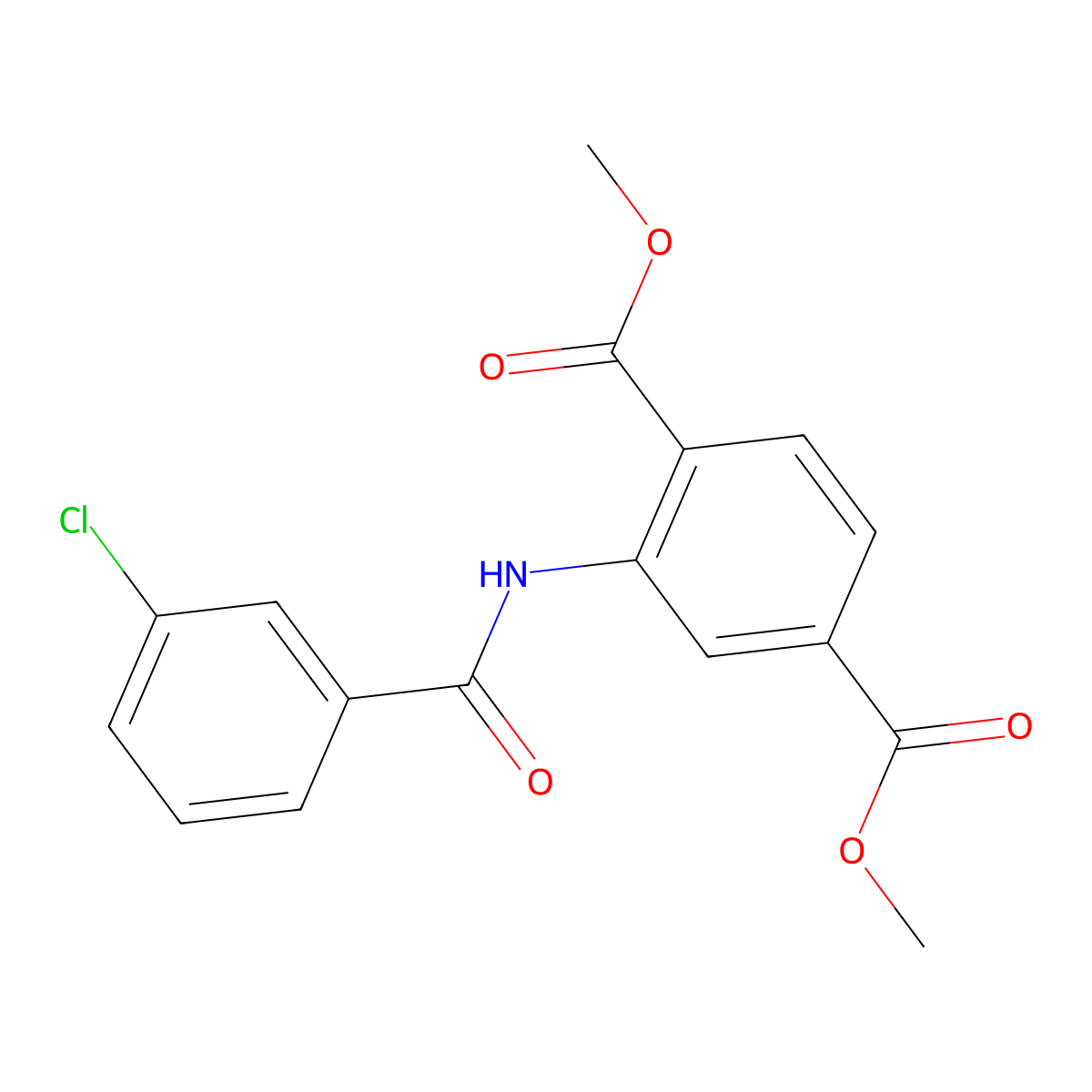 Dimethyl 2-[(3-chlorobenzoyl)amino]benzene-1,4-dicarboxylate molecular structure, CAS 330468-87-6