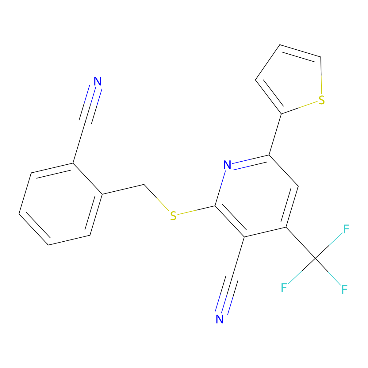 2-[(2-Cyanobenzyl)sulfanyl]-6-thien-2-yl-4-(trifluoromethyl)nicotinonitrile molecular structure, CAS 330472-98-5