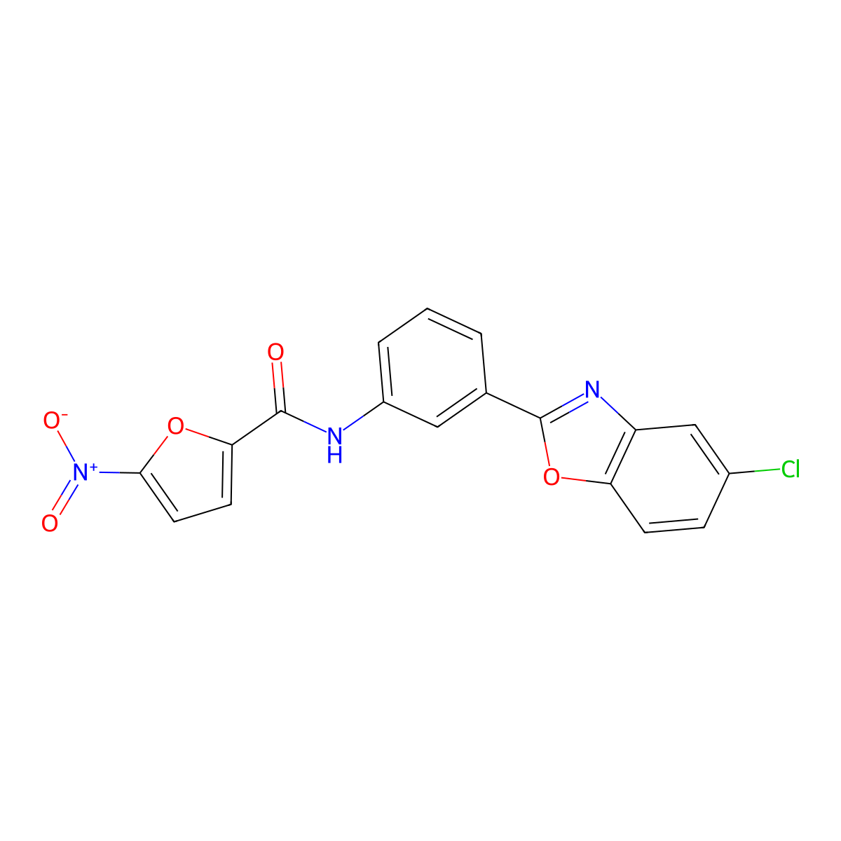 N-[3-(5-chloro-1,3-benzoxazol-2-yl)phenyl]-5-nitrofuran-2-carboxamide molecular structure, CAS 330473-26-2