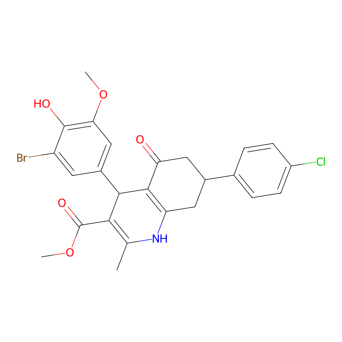 Methyl 4-(3-bromo-4-hydroxy-5-methoxyphenyl)-7-(4-chlorophenyl)-2-methyl-5-oxo-1,4,5,6,7,8-hexahydro-3-quinolinecarboxylate molecular structure, CAS 330551-30-9