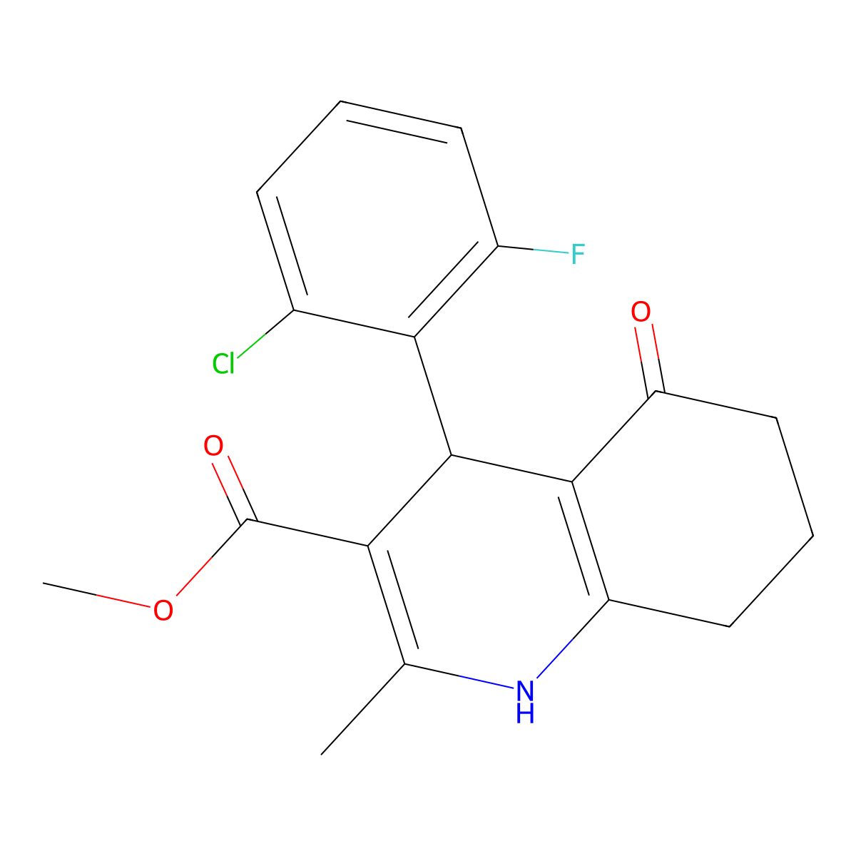 Methyl 4-(2-chloro-6-fluorophenyl)-2-methyl-5-oxo-1,4,5,6,7,8-hexahydroquinoline-3-carboxylate molecular structure, CAS 330551-44-5