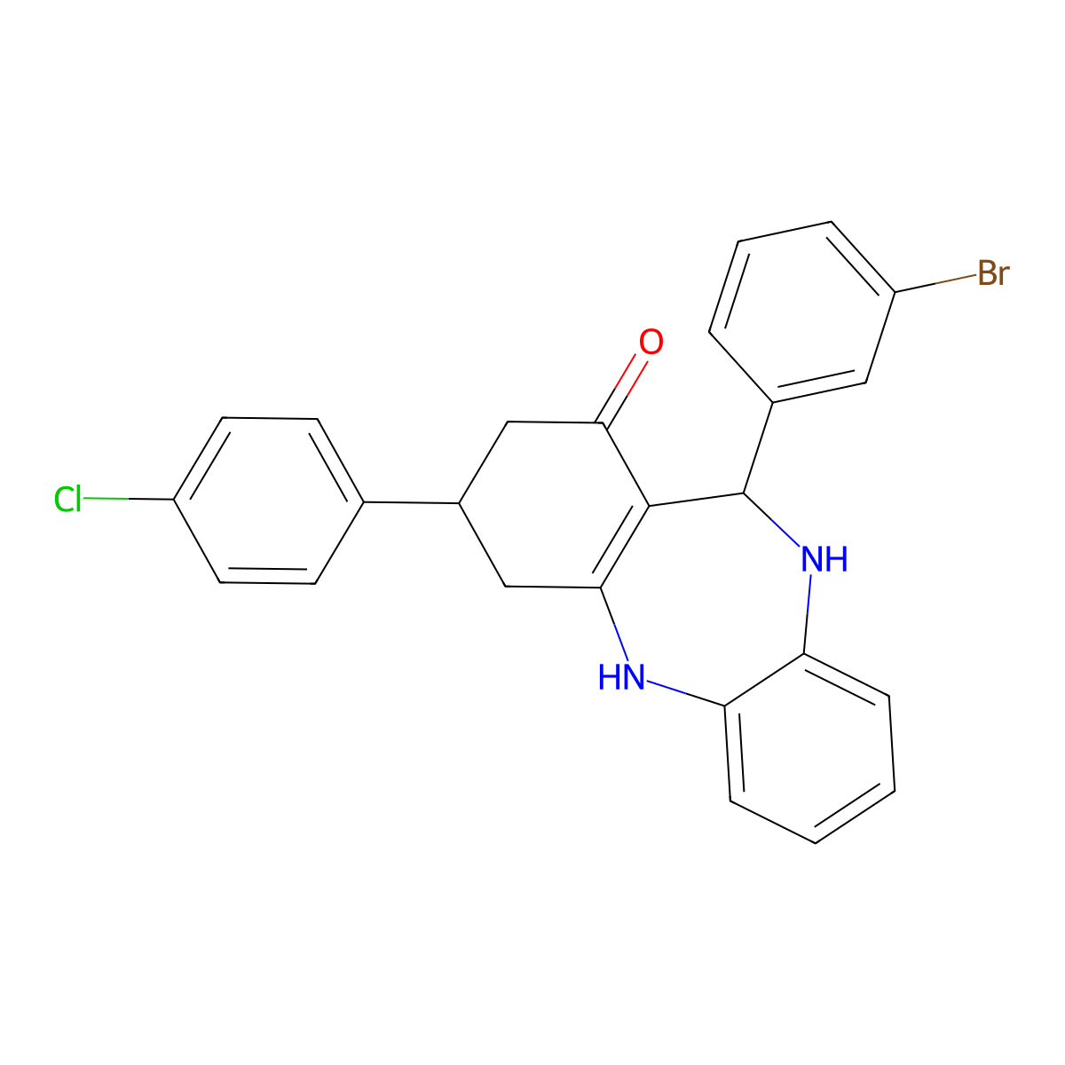 6-(3-Bromophenyl)-9-(4-chlorophenyl)-5,6,8,9,10,11-hexahydrobenzo[b][1,4]benzodiazepin-7-one molecular structure, CAS 330551-45-6