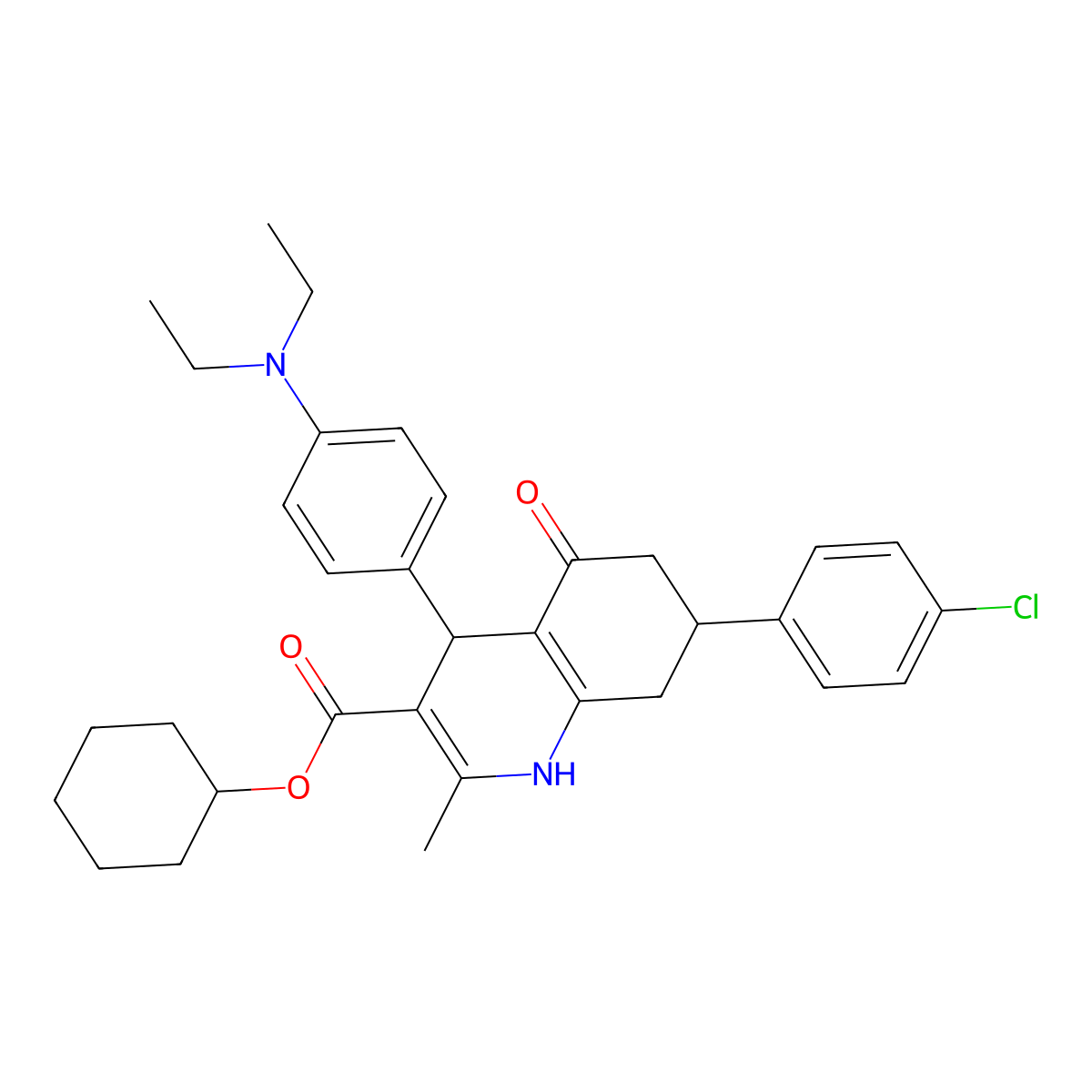 Cyclohexyl 7-(4-chlorophenyl)-4-[4-(diethylamino)phenyl]-2-methyl-5-oxo-1,4,5,6,7,8-hexahydroquinoline-3-carboxylate molecular structure, CAS 330551-50-3
