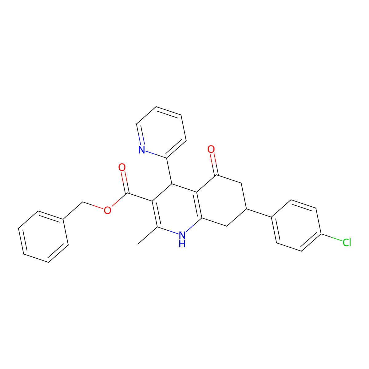 Benzyl 7-(4-chlorophenyl)-2-methyl-5-oxo-4-(pyridin-2-yl)-1,4,5,6,7,8-hexahydroquinoline-3-carboxylate molecular structure, CAS 330551-55-8