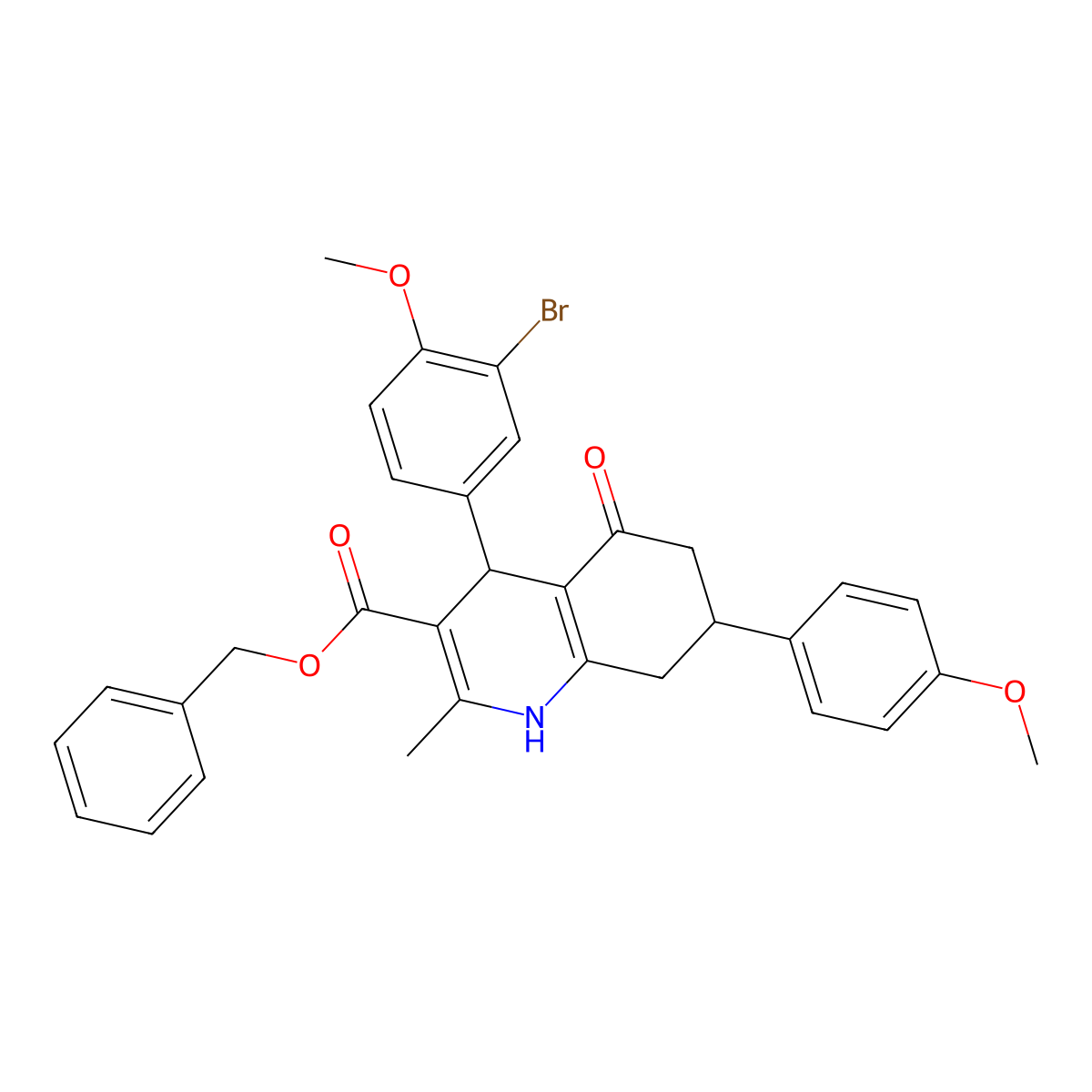 Benzyl 4-(3-bromo-4-methoxyphenyl)-7-(4-methoxyphenyl)-2-methyl-5-oxo-1,4,5,6,7,8-hexahydro-3-quinolinecarboxylate molecular structure, CAS 330551-57-0