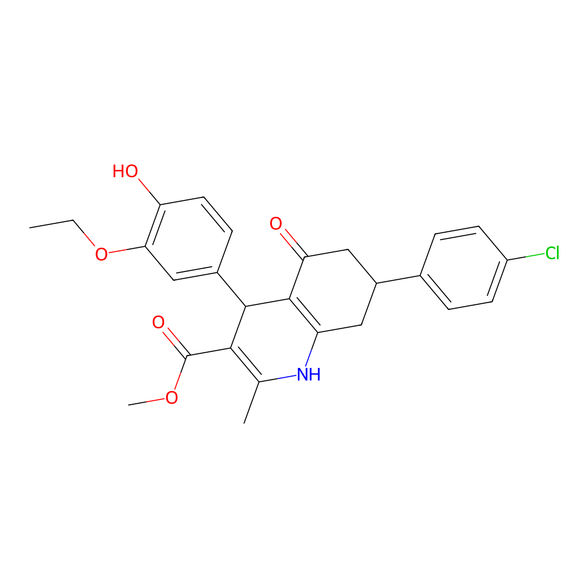 Methyl 7-(4-chlorophenyl)-4-(3-ethoxy-4-hydroxyphenyl)-2-methyl-5-oxo-1,4,5,6,7,8-hexahydroquinoline-3-carboxylate molecular structure, CAS 330551-59-2