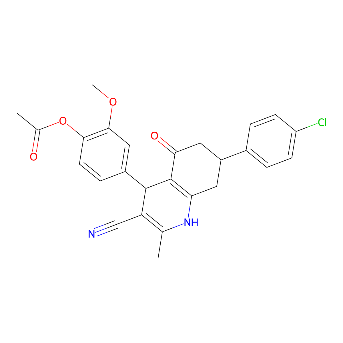 4-[7-(4-Chlorophenyl)-3-cyano-2-methyl-5-oxo-1,4,5,6,7,8-hexahydroquinolin-4-yl]-2-methoxyphenyl acetate molecular structure, CAS 330551-61-6