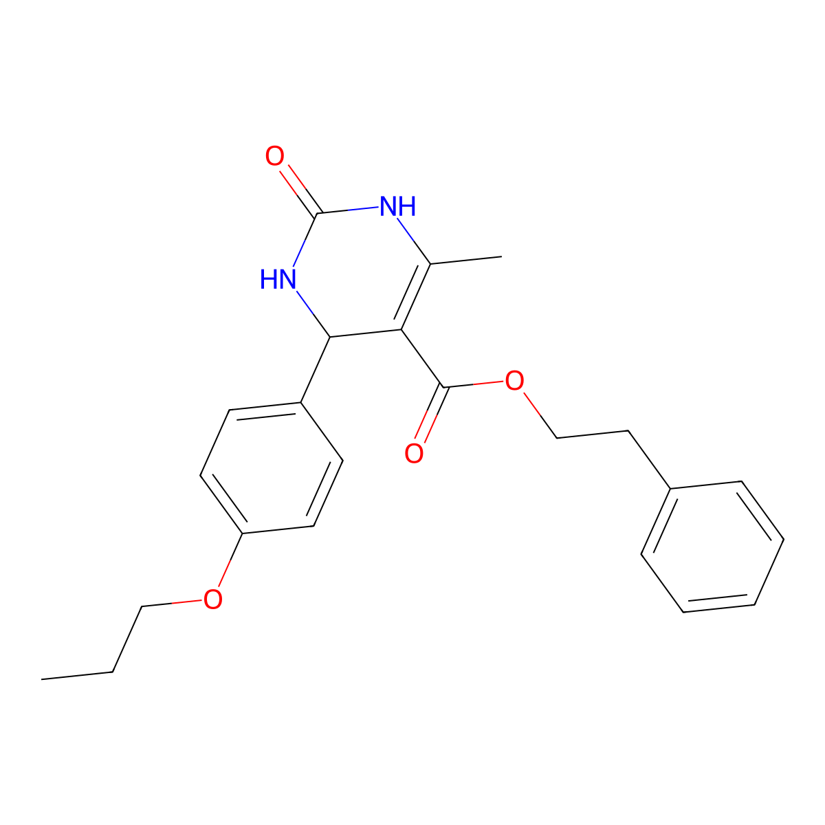 2-Phenylethyl 6-methyl-2-oxo-4-(4-propoxyphenyl)-1,2,3,4-tetrahydropyrimidine-5-carboxylate molecular structure, CAS 330551-63-8