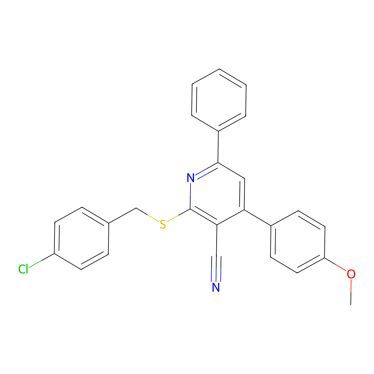 2-[[(4-Chlorophenyl)methyl]thio]-4-(4-methoxyphenyl)-6-phenyl-3-pyridinecarbonitrile molecular structure, CAS 330551-80-9