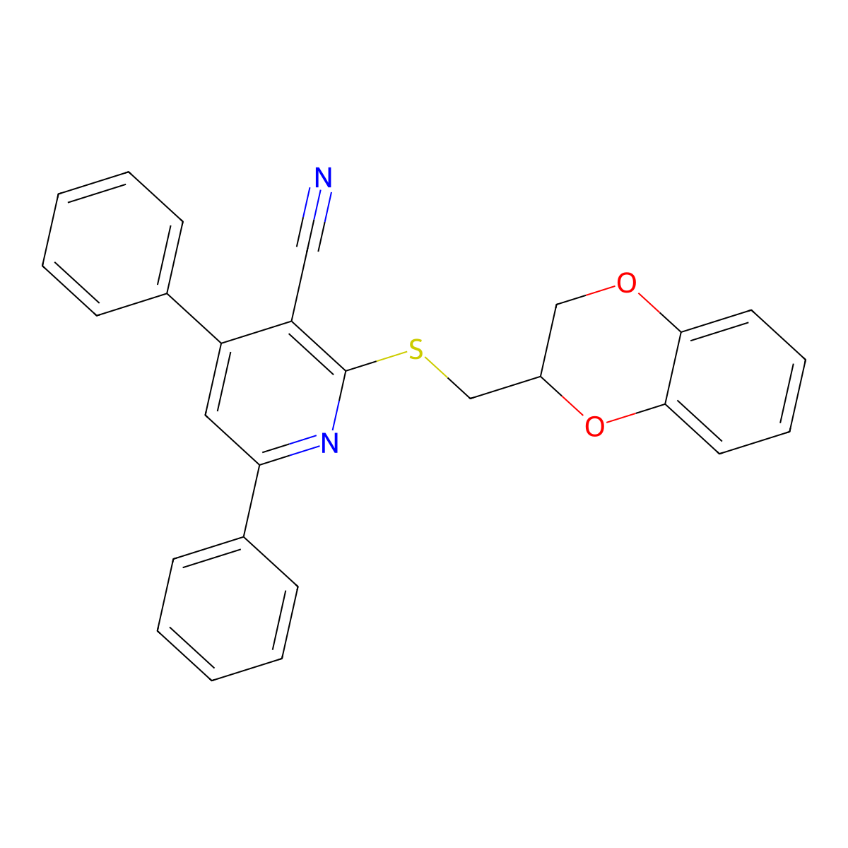 2-(2,3-Dihydro-1,4-benzodioxin-3-ylmethylsulfanyl)-4,6-diphenylpyridine-3-carbonitrile molecular structure, CAS 330551-84-3