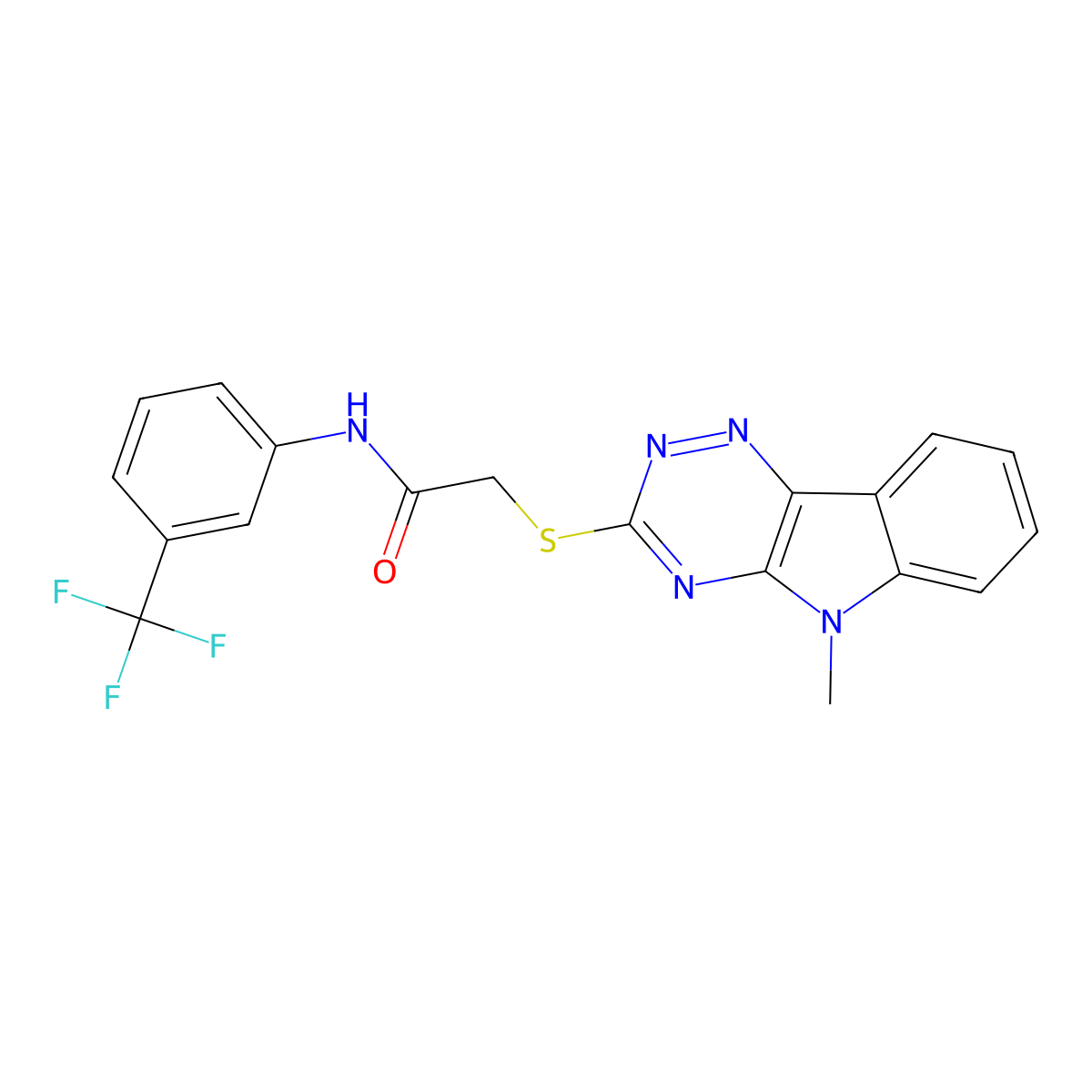 2-[(5-methyl-[1,2,4]triazino[5,6-b]indol-3-yl)sulfanyl]-N-[3-(trifluoromethyl)phenyl]acetamide molecular structure, CAS 330555-36-7