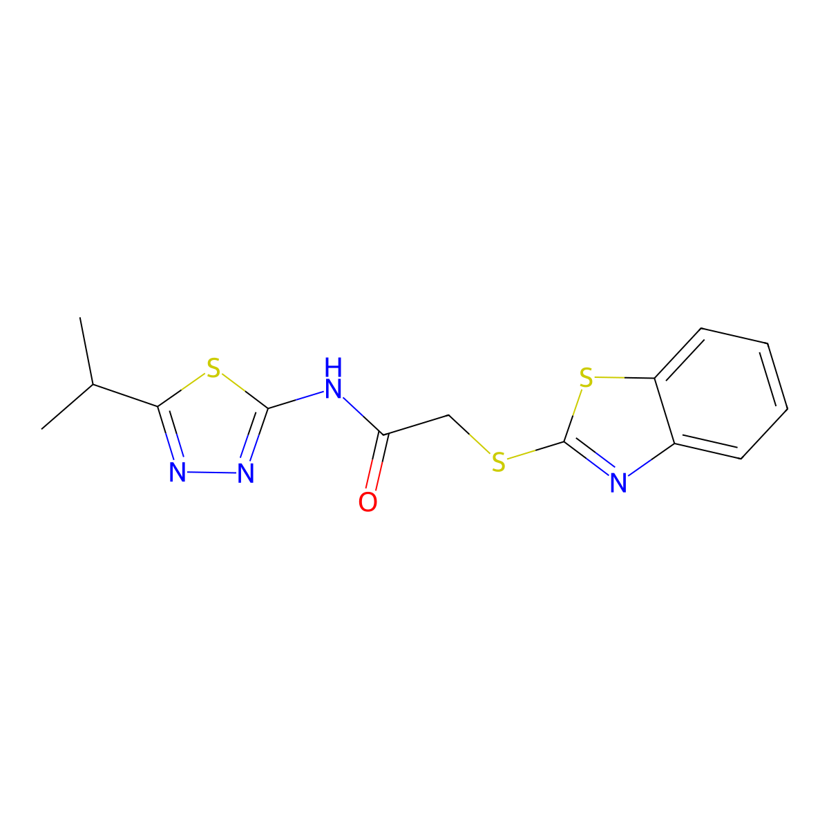 2-(1,3-benzothiazol-2-ylsulfanyl)-N-[5-(propan-2-yl)-1,3,4-thiadiazol-2-yl]acetamide molecular structure, CAS 330555-40-3