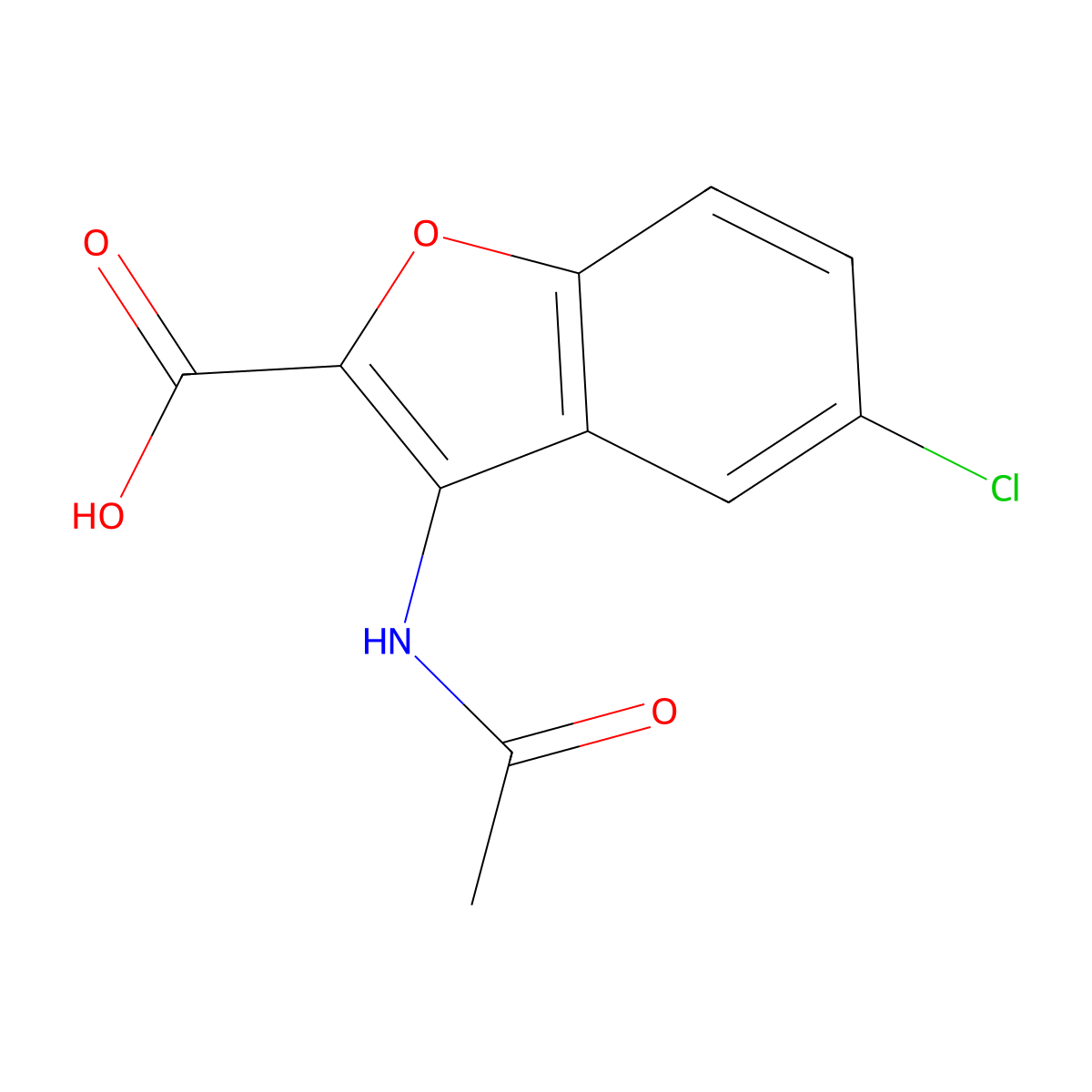 3-Acetamido-5-chloro-2-benzofurancarboxylic acid molecular structure, CAS 330555-72-1