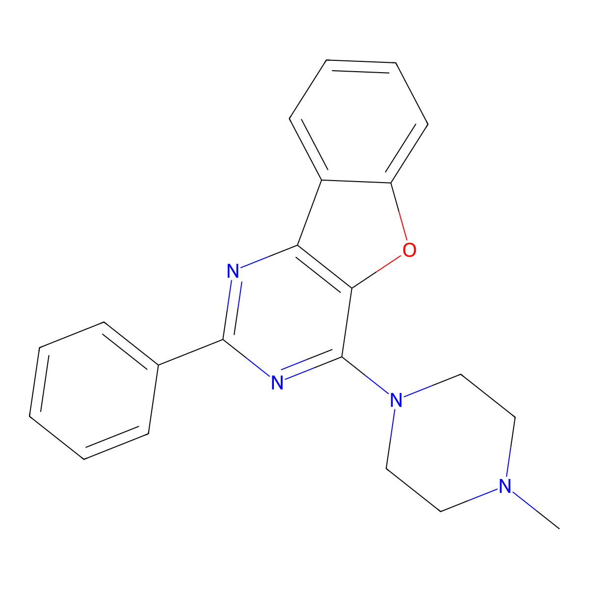 4-(4-Methylpiperazin-1-yl)-2-phenyl[1]benzofuro[3,2-d]pyrimidine molecular structure, CAS 330556-68-8