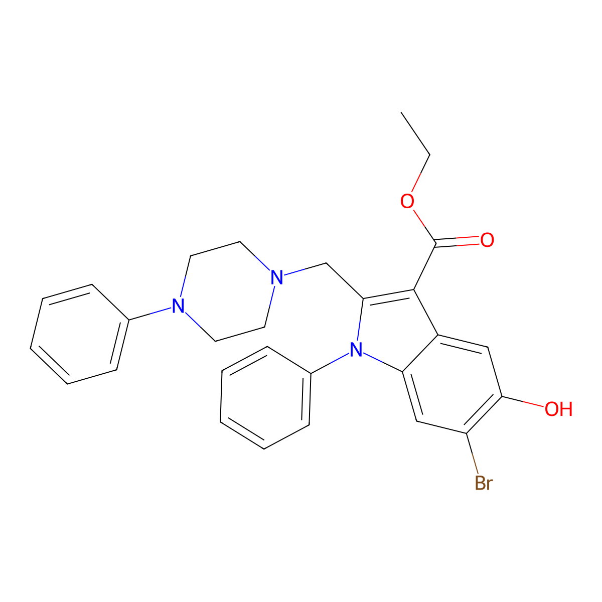 Ethyl 6-bromo-5-hydroxy-1-phenyl-2-[(4-phenylpiperazin-1-yl)methyl]indole-3-carboxylate molecular structure, CAS 330556-77-9