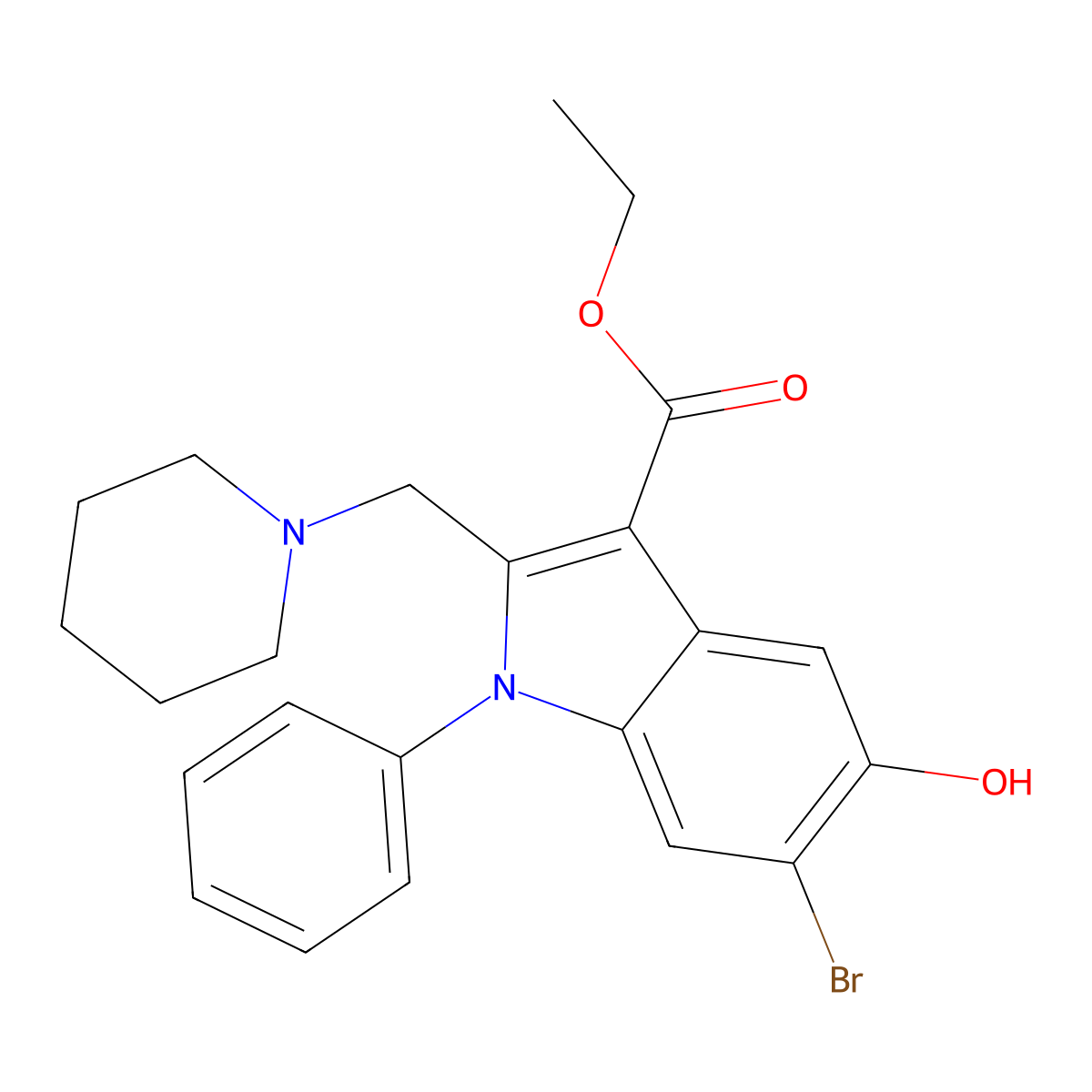 ethyl 6-bromo-5-hydroxy-1-phenyl-2-(piperidin-1-ylmethyl)-1H-indole-3-carboxylate molecular structure, CAS 330556-78-0