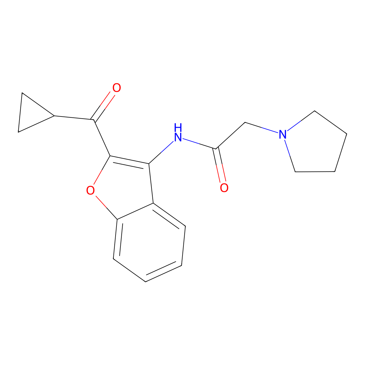 N-[2-(cyclopropanecarbonyl)-1-benzofuran-3-yl]-2-pyrrolidin-1-ylacetamide molecular structure, CAS 330557-09-0