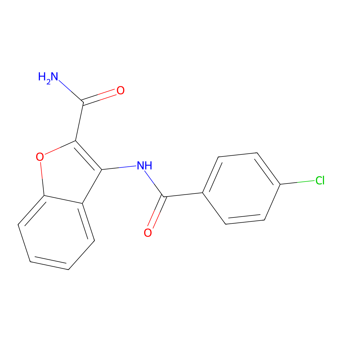 3-[(4-Chlorobenzoyl)amino]-1-benzofuran-2-carboxamide molecular structure, CAS 330557-11-4