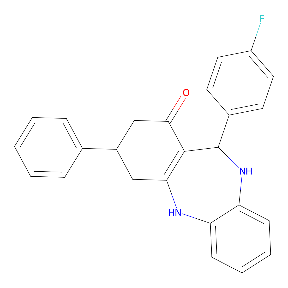 6-(4-Fluorophenyl)-9-phenyl-5,6,8,9,10,11-hexahydrobenzo[b][1,4]benzodiazepin-7-one molecular structure, CAS 330557-58-9