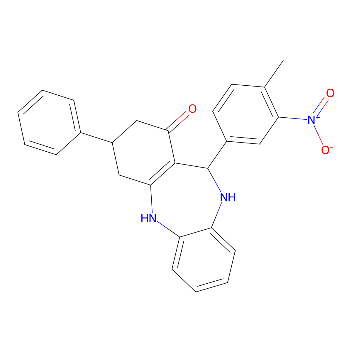 6-(4-Methyl-3-nitrophenyl)-9-phenyl-5,6,8,9,10,11-hexahydrobenzo[b][1,4]benzodiazepin-7-one molecular structure, CAS 330557-59-0