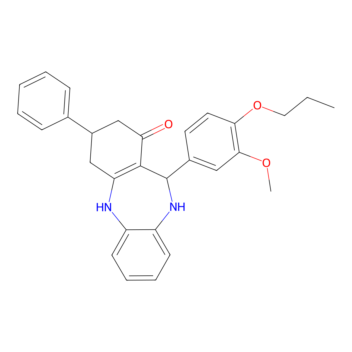 6-(3-Methoxy-4-propoxyphenyl)-9-phenyl-5,6,8,9,10,11-hexahydrobenzo[b][1,4]benzodiazepin-7-one molecular structure, CAS 330557-60-3