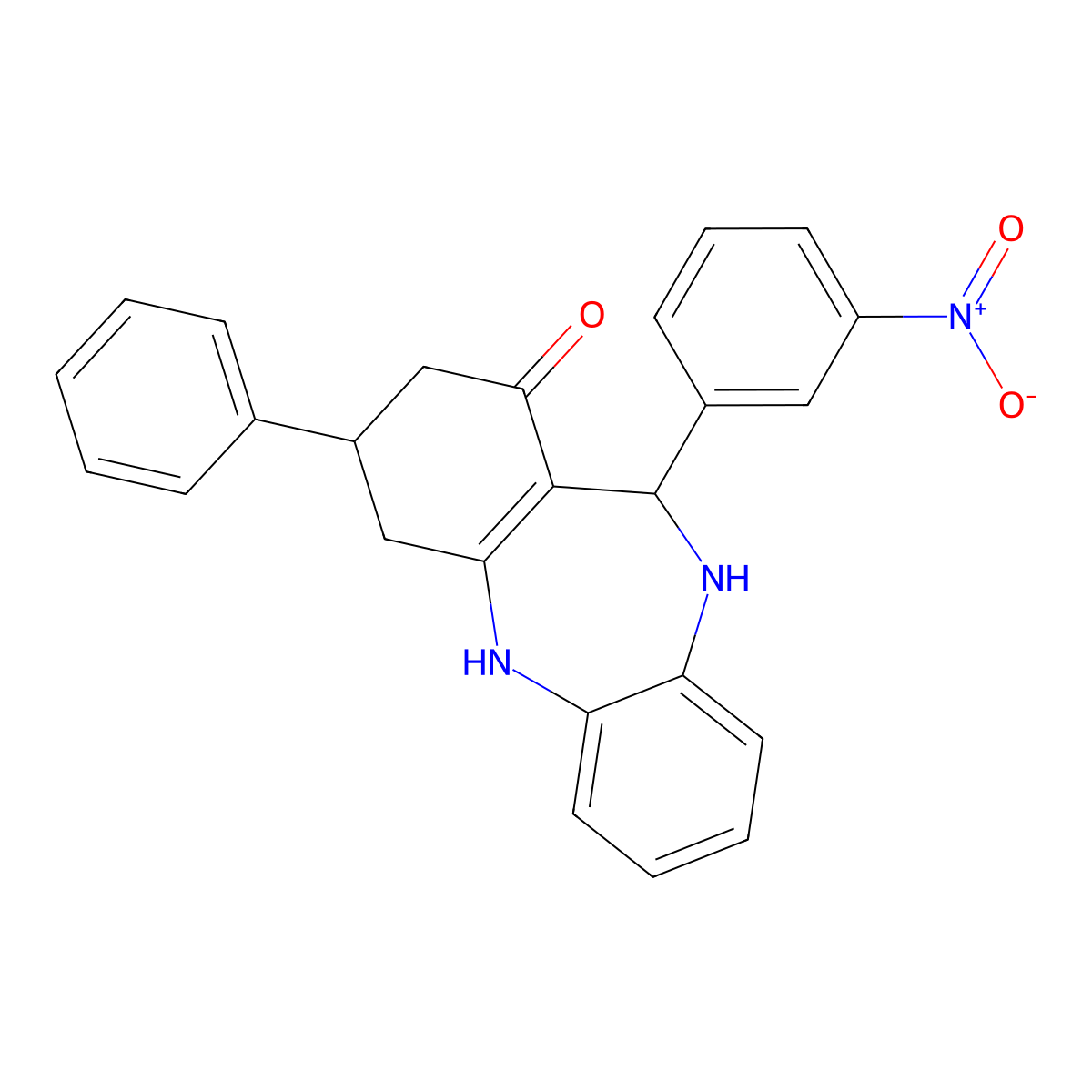 6-(3-Nitrophenyl)-9-phenyl-5,6,8,9,10,11-hexahydrobenzo[b][1,4]benzodiazepin-7-one molecular structure, CAS 330557-62-5