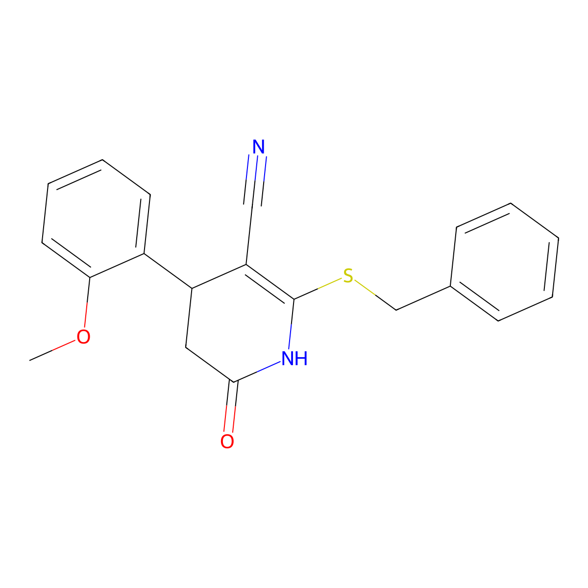 6-benzylsulfanyl-4-(2-methoxyphenyl)-2-oxo-3,4-dihydro-1H-pyridine-5-carbonitrile molecular structure, CAS 330557-70-5
