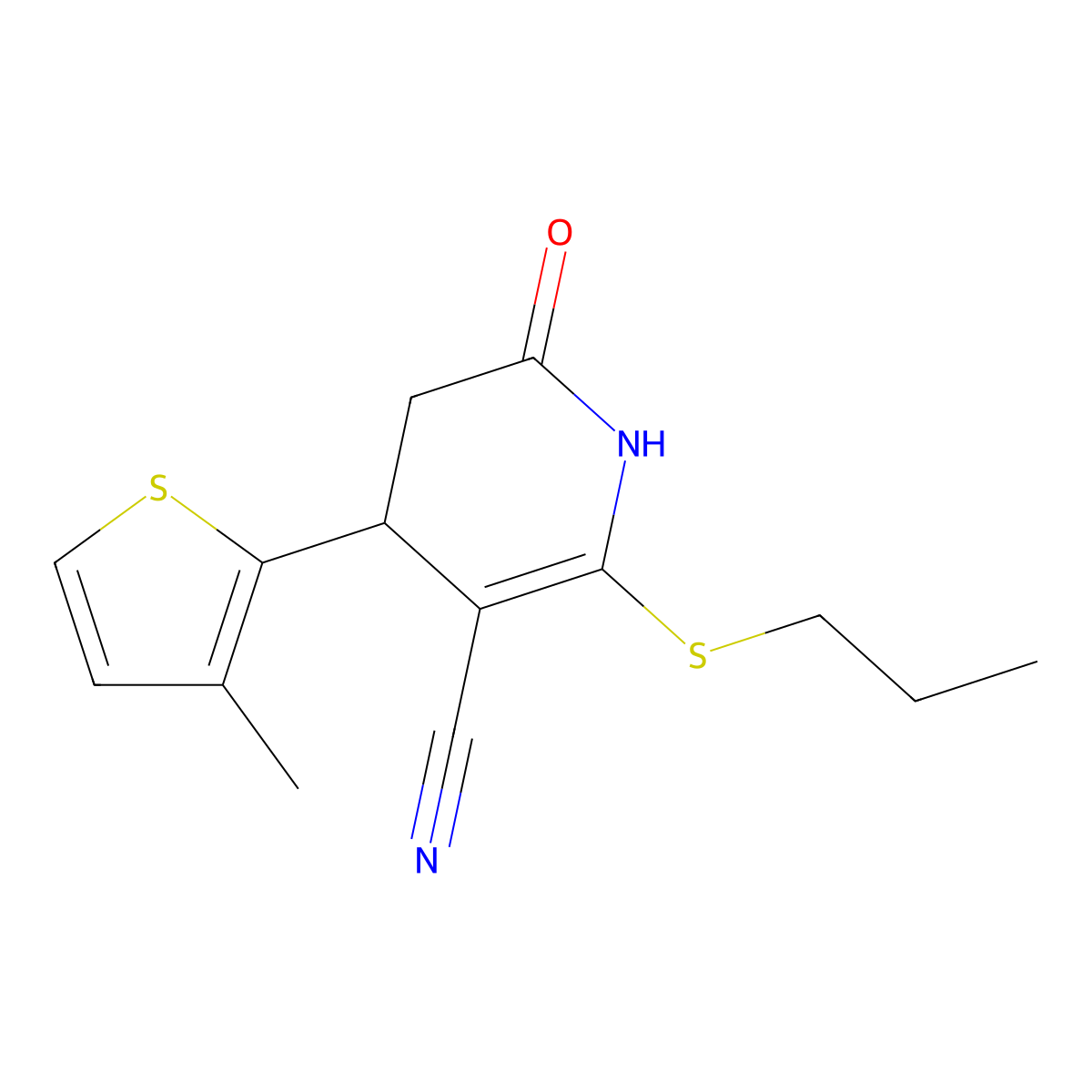 4-(3-methylthiophen-2-yl)-2-oxo-6-propylsulfanyl-3,4-dihydro-1H-pyridine-5-carbonitrile molecular structure, CAS 330557-72-7