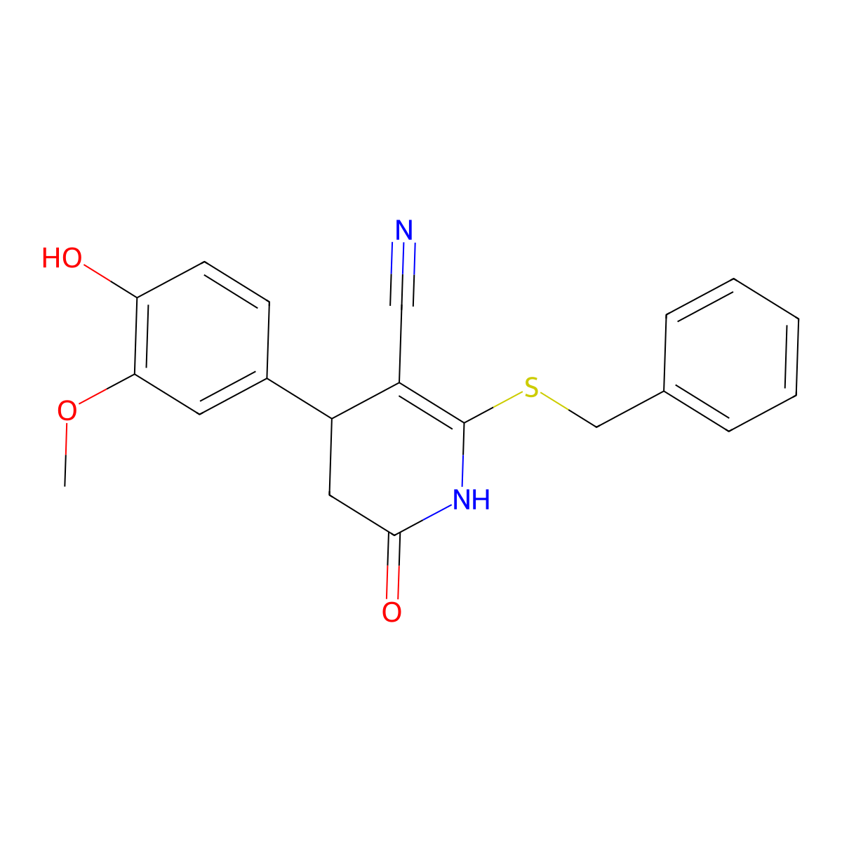 6-benzylsulfanyl-4-(4-hydroxy-3-methoxyphenyl)-2-oxo-3,4-dihydro-1H-pyridine-5-carbonitrile molecular structure, CAS 330557-73-8