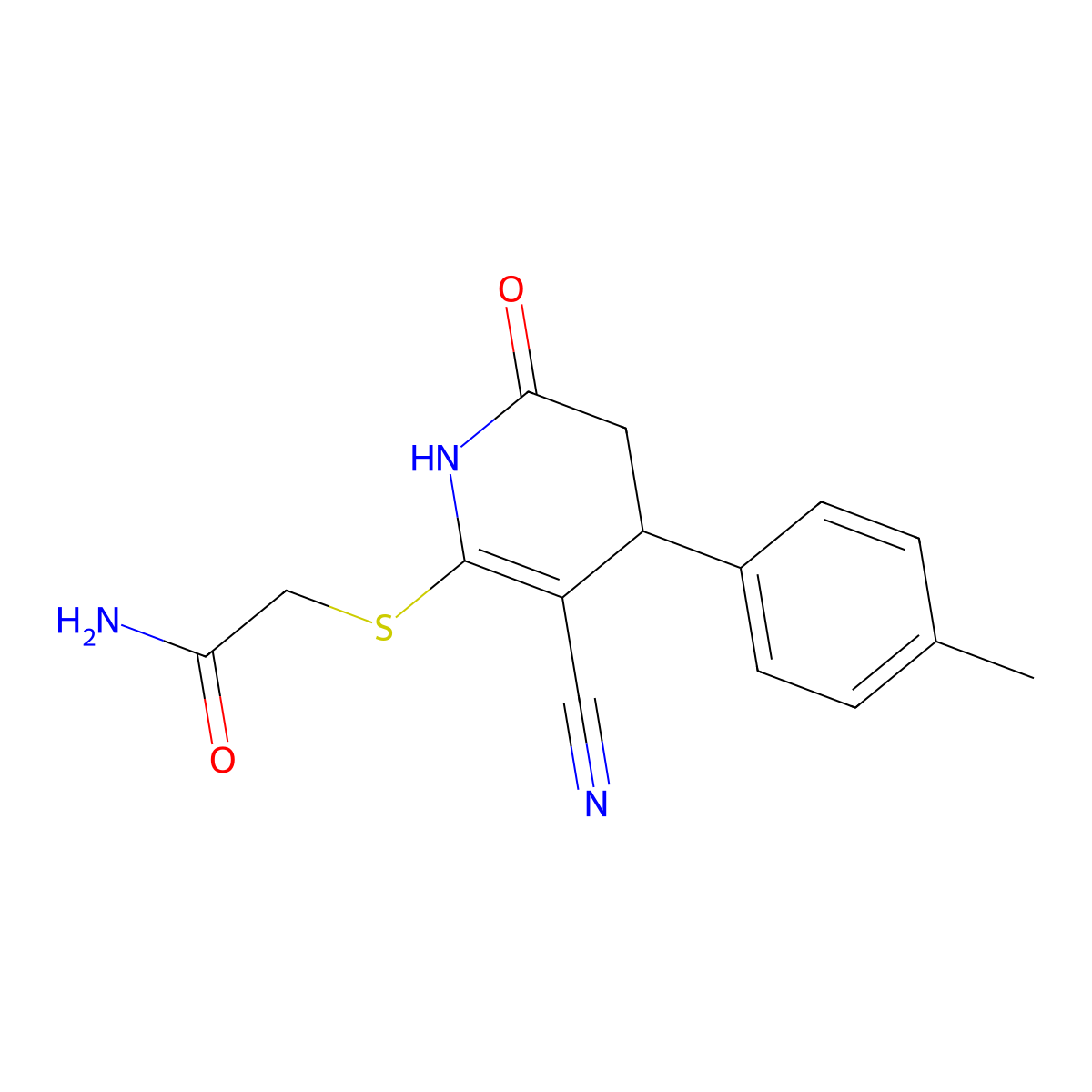 2-((3-Cyano-6-oxo-4-(p-tolyl)-1,4,5,6-tetrahydropyridin-2-yl)thio)acetamide molecular structure, CAS 330557-75-0