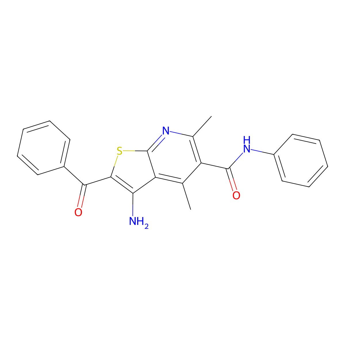 3-amino-2-benzoyl-4,6-dimethyl-N-phenylthieno[2,3-b]pyridine-5-carboxamide molecular structure, CAS 330557-76-1