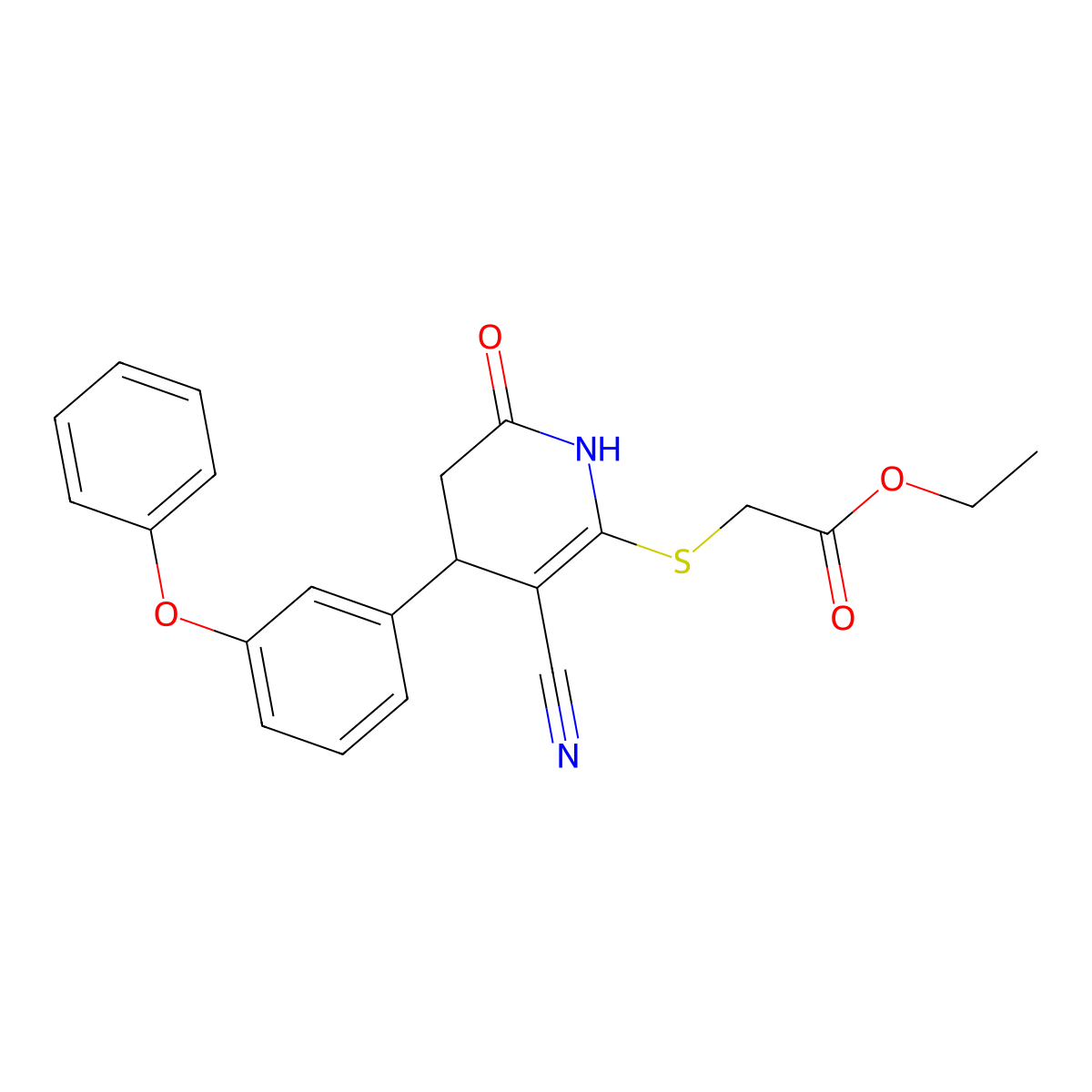Ethyl 2-[3-cyano-6-oxo-4-(3-phenoxyphenyl)-2-1,4,5-trihydropyridylthio]acetate molecular structure, CAS 330557-77-2