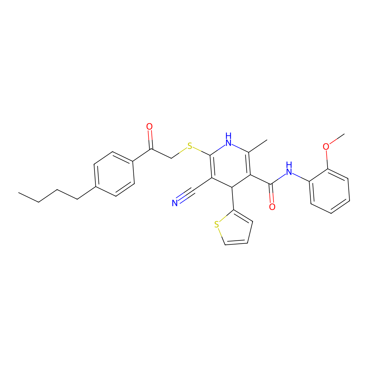 6-[2-(4-butylphenyl)-2-oxoethyl]sulfanyl-5-cyano-N-(2-methoxyphenyl)-2-methyl-4-thiophen-2-yl-1,4-dihydropyridine-3-carboxamide molecular structure, CAS 330557-80-7