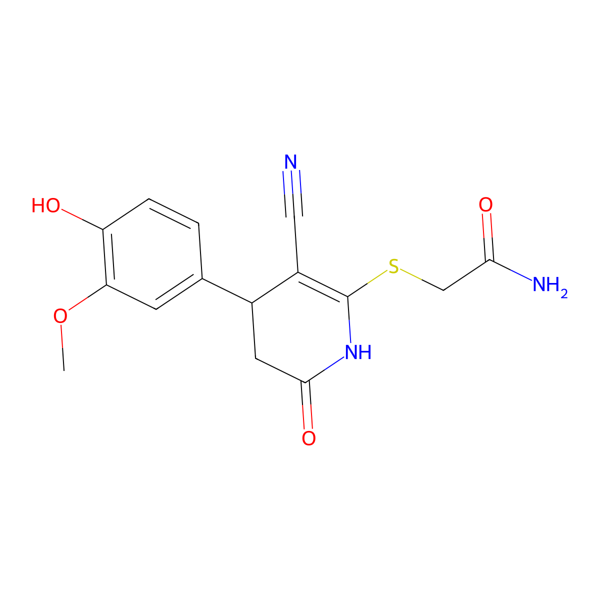 2-[[5-cyano-4-(4-hydroxy-3-methoxyphenyl)-2-oxo-3,4-dihydro-1H-pyridin-6-yl]sulfanyl]acetamide molecular structure, CAS 330557-81-8