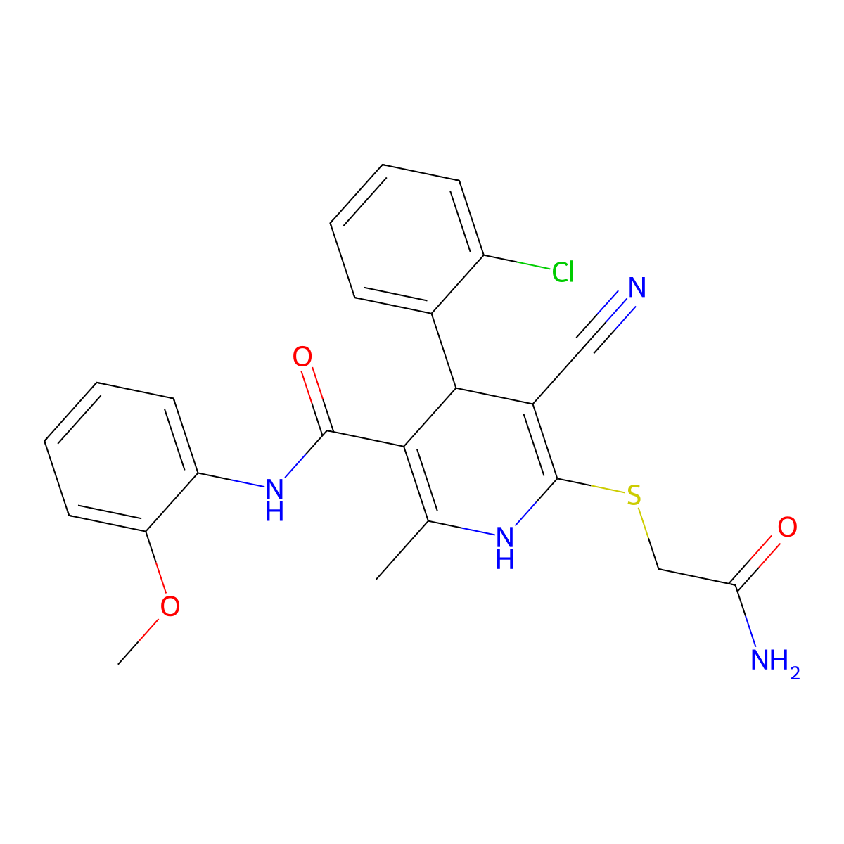 6-((2-amino-2-oxoethyl)thio)-4-(2-chlorophenyl)-5-cyano-N-(2-methoxyphenyl)-2-methyl-1,4-dihydropyridine-3-carboxamide molecular structure, CAS 330558-03-7