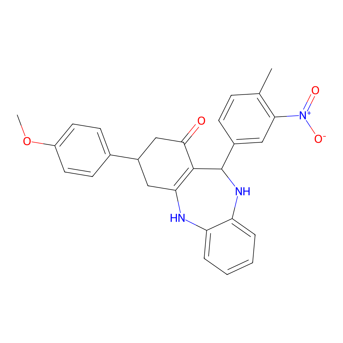 9-(4-Methoxyphenyl)-6-(4-methyl-3-nitrophenyl)-5,6,8,9,10,11-hexahydrobenzo[b][1,4]benzodiazepin-7-one molecular structure, CAS 330558-63-9
