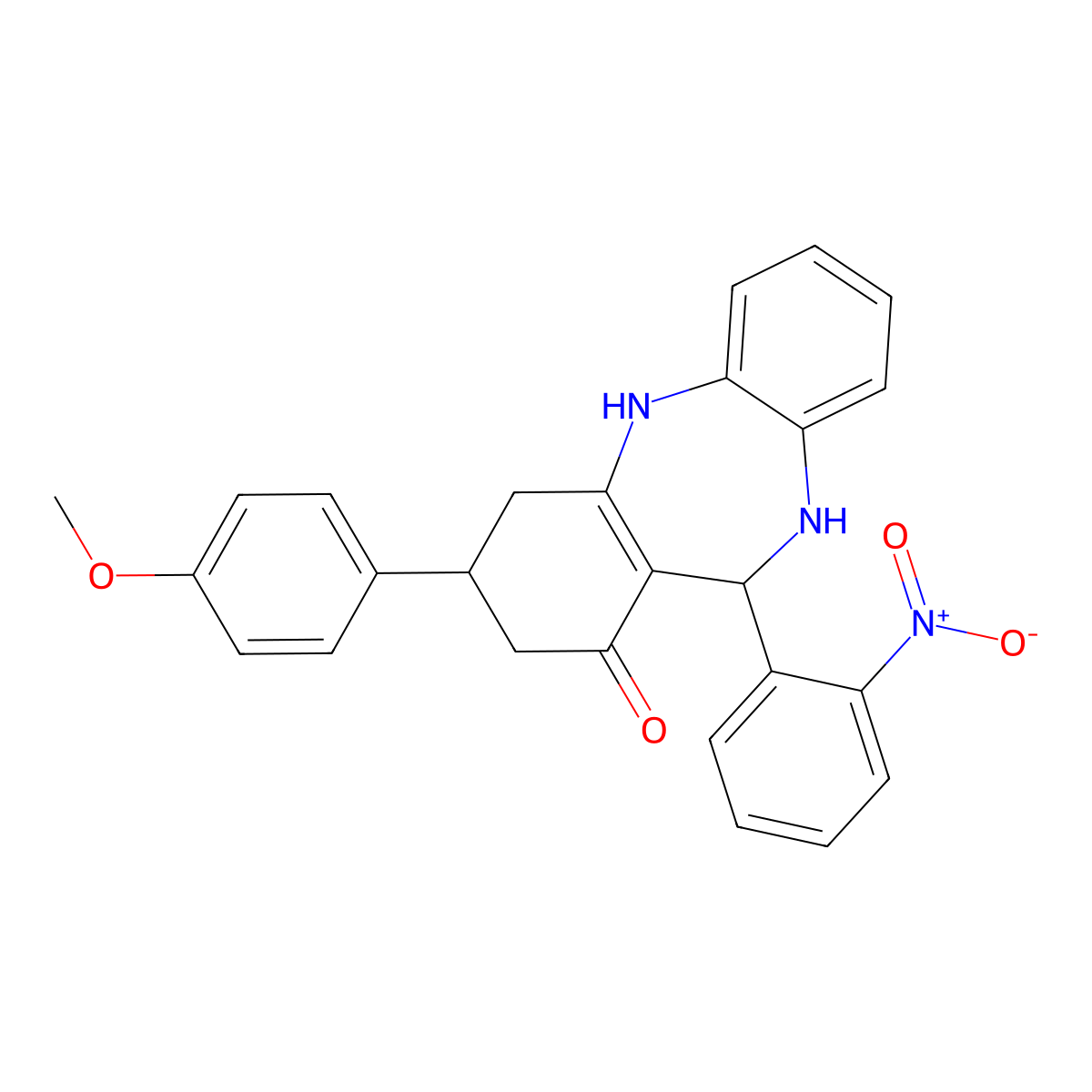 9-(4-Methoxyphenyl)-6-(2-nitrophenyl)-5,6,8,9,10,11-hexahydrobenzo[b][1,4]benzodiazepin-7-one molecular structure, CAS 330558-64-0