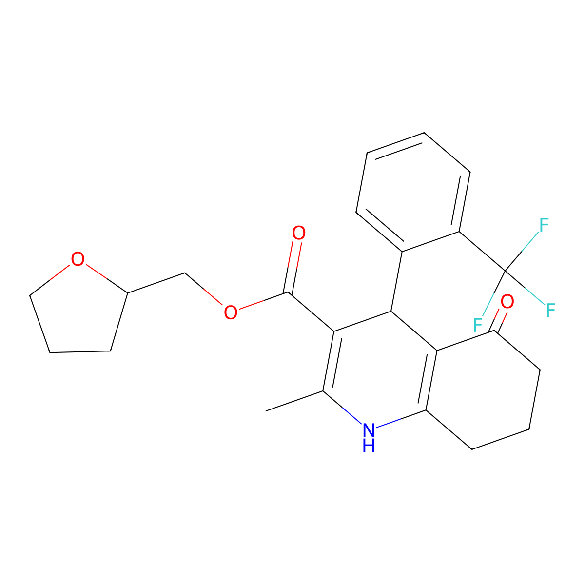 Tetrahydrofuran-2-ylmethyl 2-methyl-5-oxo-4-[2-(trifluoromethyl)phenyl]-1,4,5,6,7,8-hexahydroquinoline-3-carboxylate molecular structure, CAS 330558-73-1
