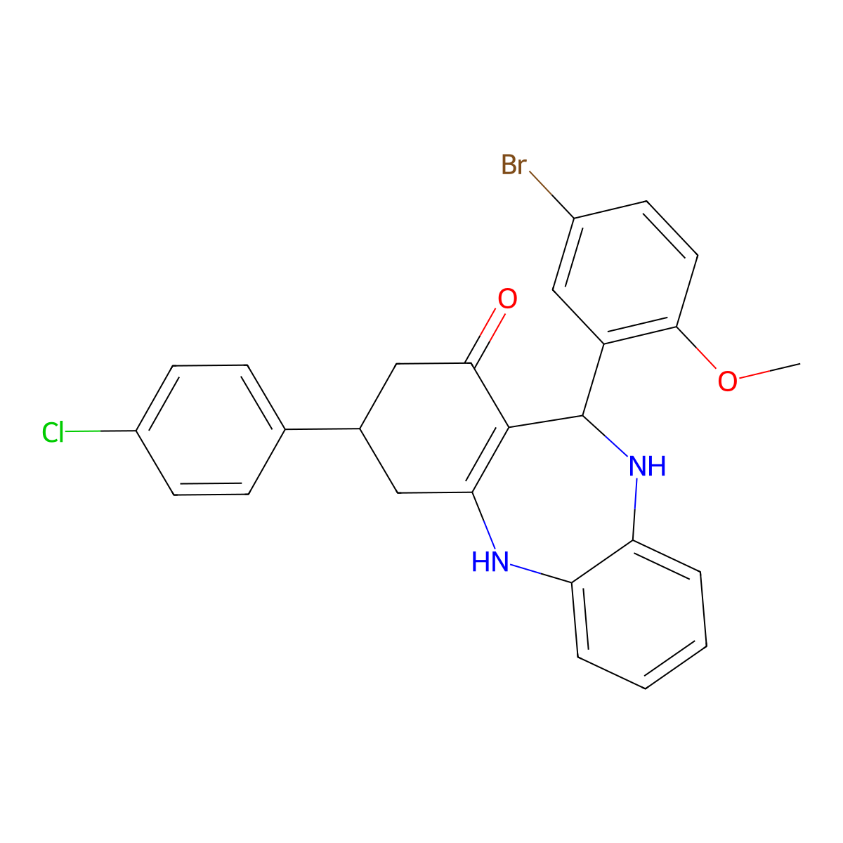 6-(5-Bromo-2-methoxyphenyl)-9-(4-chlorophenyl)-5,6,8,9,10,11-hexahydrobenzo[b][1,4]benzodiazepin-7-one molecular structure, CAS 330559-02-9