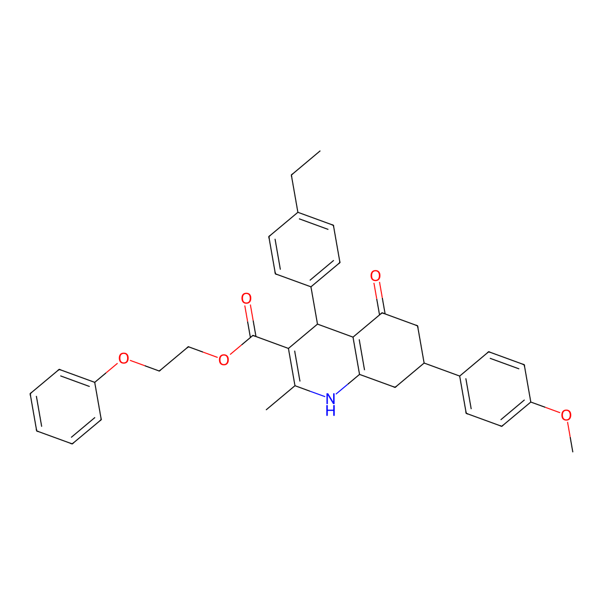 2-Phenoxyethyl 4-(4-ethylphenyl)-7-(4-methoxyphenyl)-2-methyl-5-oxo-1,4,5,6,7,8-hexahydroquinoline-3-carboxylate molecular structure, CAS 330559-17-6