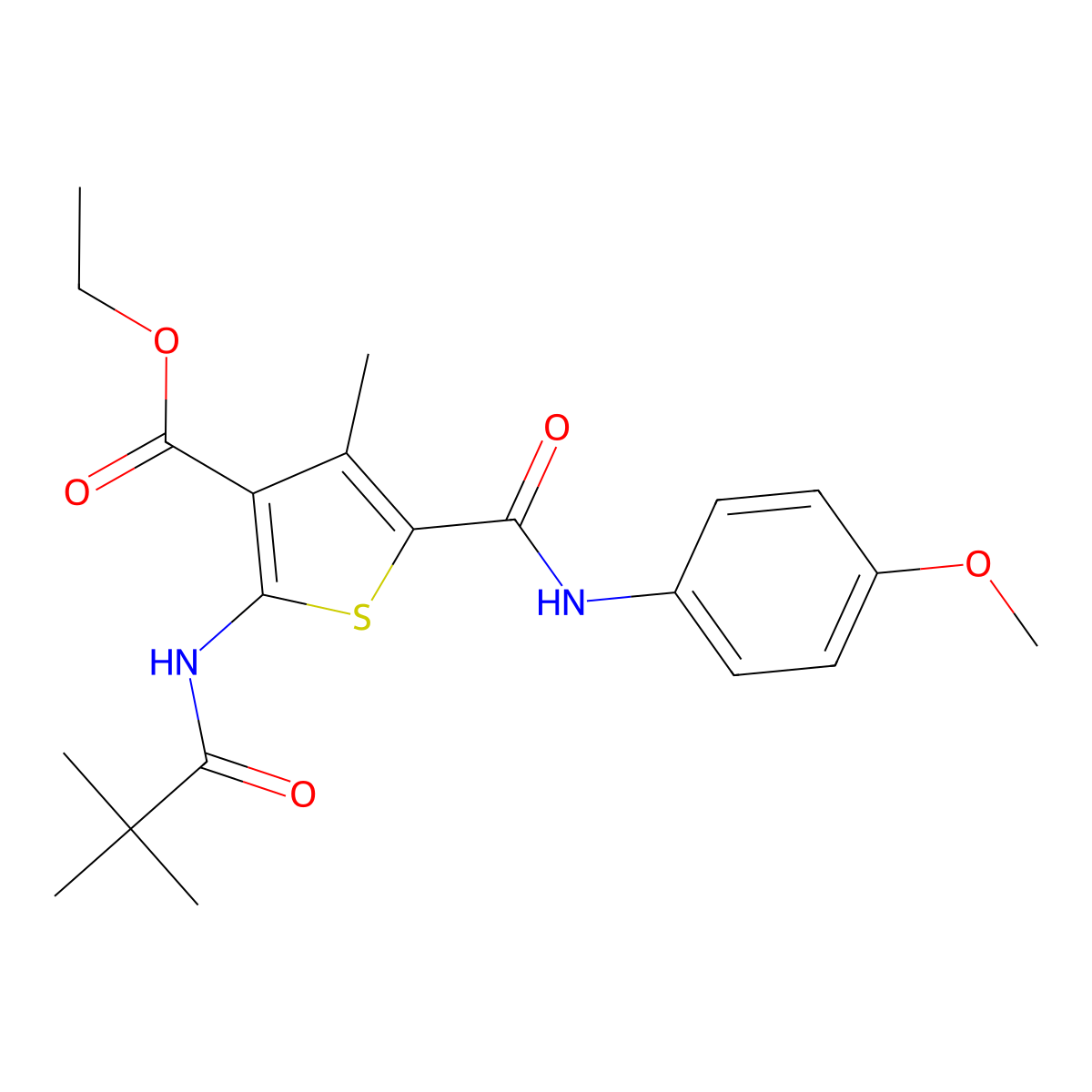 Ethyl 2-[(2,2-dimethylpropanoyl)amino]-5-[(4-methoxyanilino)carbonyl]-4-methyl-3-thiophenecarboxylate molecular structure, CAS 330559-22-3