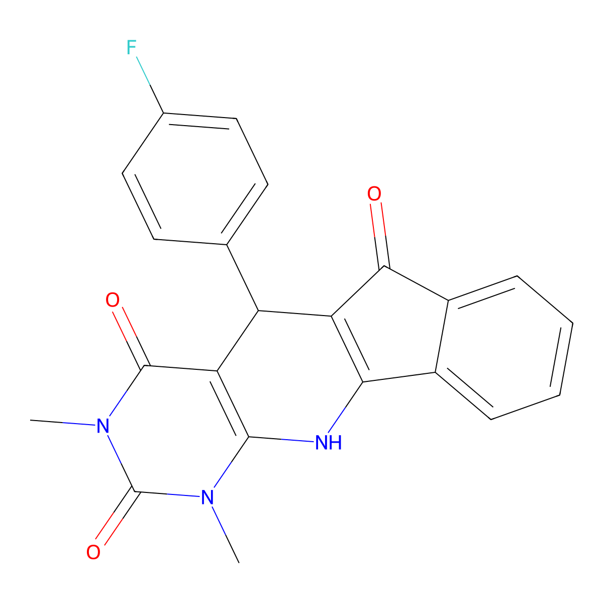 5-(4-fluorophenyl)-1,3-dimethyl-5,11-dihydro-1H-indeno[2',1':5,6]pyrido[2,3-d]pyrimidine-2,4,6(3H)-trione molecular structure, CAS 330560-95-7