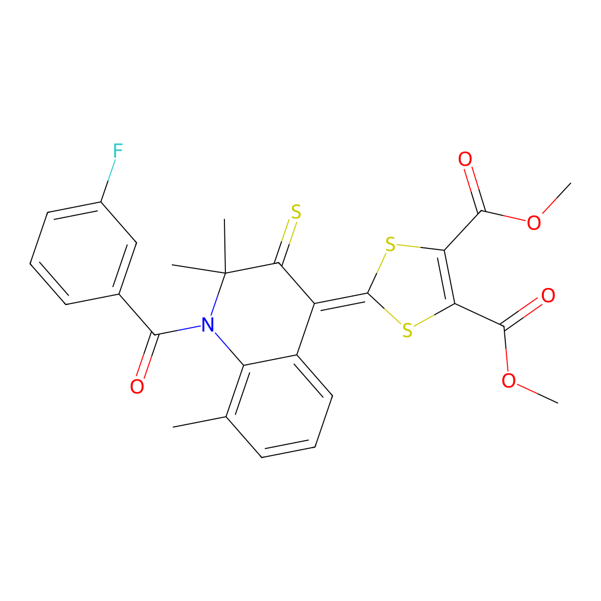 Dimethyl 2-[1-(3-fluorobenzoyl)-2,2,8-trimethyl-3-sulfanylidenequinolin-4-ylidene]-1,3-dithiole-4,5-dicarboxylate molecular structure, CAS 330560-99-1