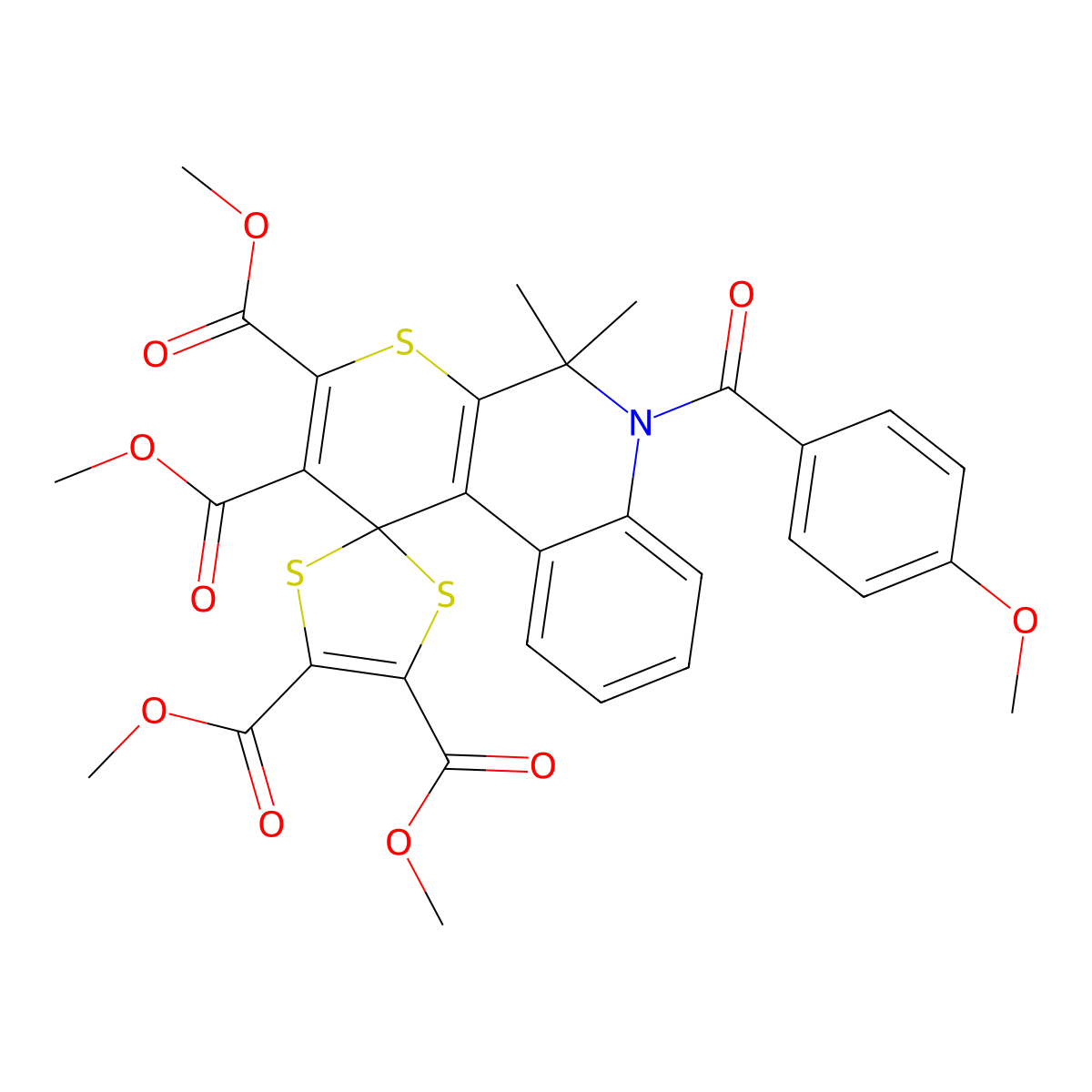 Tetramethyl 6'-(4-methoxybenzoyl)-5',5'-dimethylspiro[1,3-dithiole-2,1'-thiopyrano[2,3-c]quinoline]-2',3',4,5-tetracarboxylate molecular structure, CAS 330561-10-9