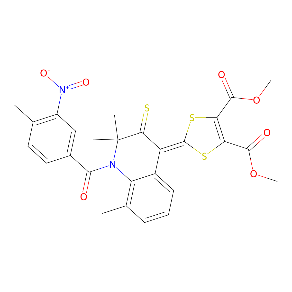 dimethyl 2-(1-{3-nitro-4-methylbenzoyl}-2,2,8-trimethyl-3-thioxo-2,3-dihydro-4(1H)-quinolinylidene)-1,3-dithiole-4,5-dicarboxylate molecular structure, CAS 330561-21-2